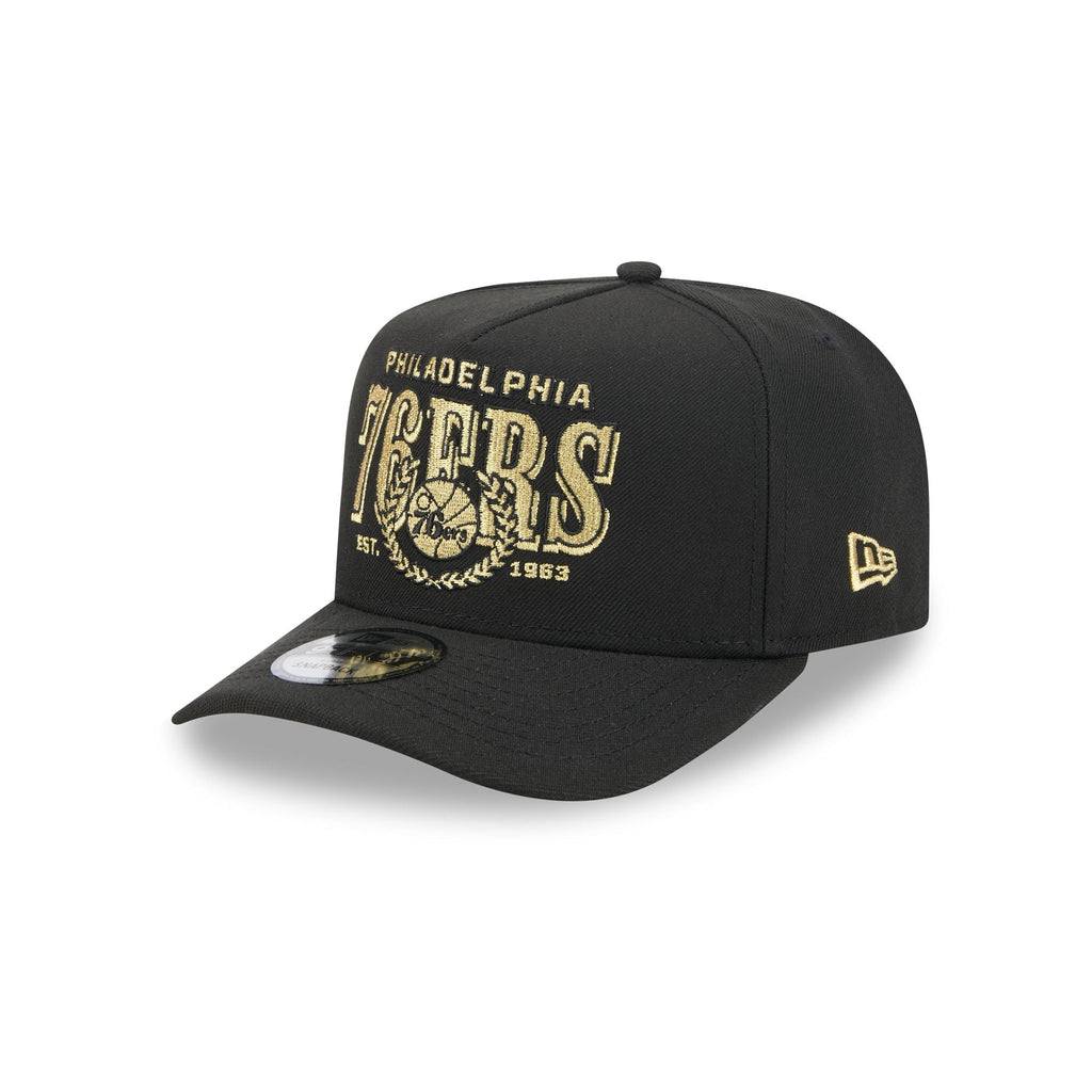Philadelphia 76ers Gold Laurel Black 9FIFTY A-Frame Snapback Hat